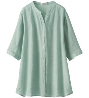 BELLUNA（ベルーナ）の「スラブ素材スキッパーデザインシャツ（シャツ）」｜ライトグリーン