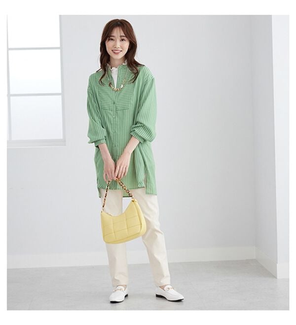 BELLUNA（ベルーナ）の「お手入れ簡単！ストライプ切替シャツチュニック（チュニック）」｜詳細画像