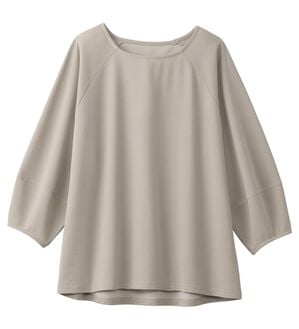 alotta（アロッタ）の「【接触冷感】さらっと上品ランタンスリーブカットソー（カットソー）」｜モカベージュ／７分袖