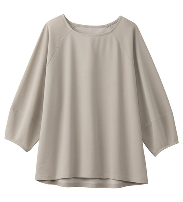 alotta（アロッタ）の「【接触冷感】さらっと上品ランタンスリーブカットソー（カットソー）」｜モカベージュ／７分袖