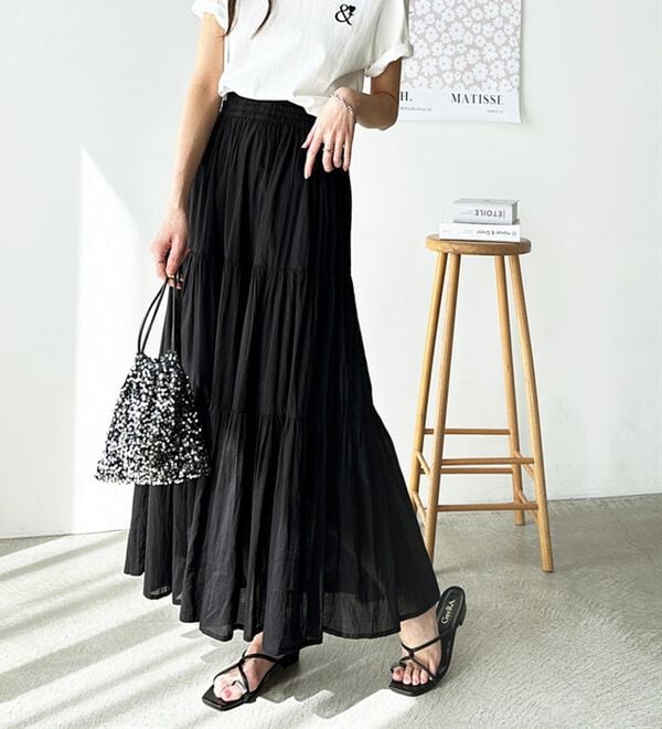 GeeRA（ジーラ）の「コットンボイルワッシャーティアードスカート（ロングスカート）」｜詳細画像