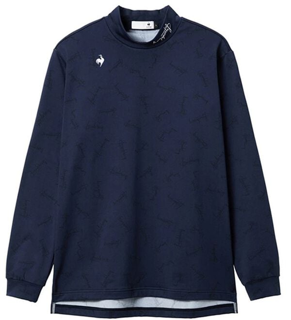 「シーズン柄モックネック長袖シャツ（メンズカットソー）」｜ネイビー