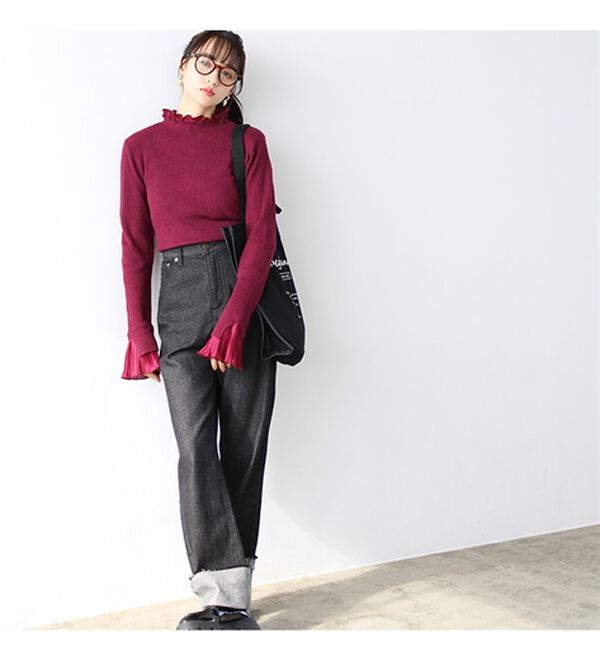 GeeRA（ジーラ）の「プリーツ付ハイネックリブニットトップス（ニット・セーター）」｜詳細画像