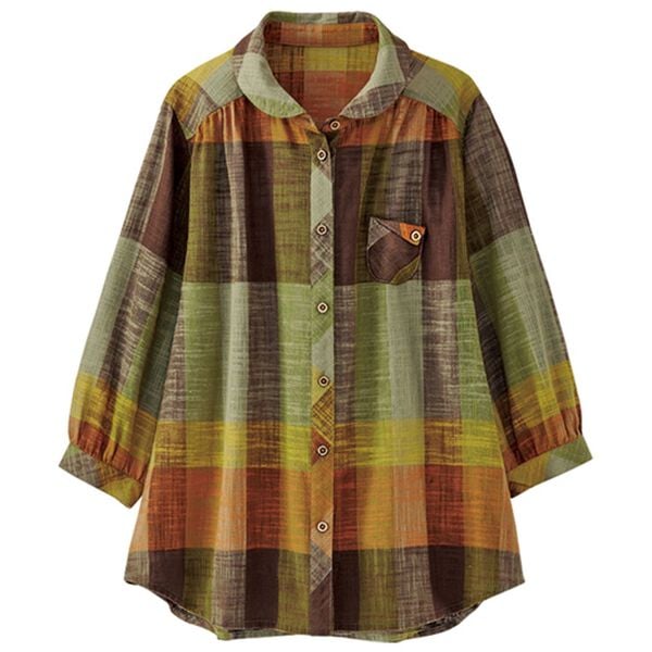 BELLUNA（ベルーナ）の「スラブ調先染めチェック　ポケットデザインブラウス（ブラウス）」｜詳細画像