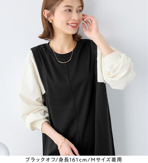 Viola e Viola（ヴィオラ エ ヴィオラ）の「楽ちんコーデ袖切替ドッキングワンピース（ドッキングワンピース）」｜詳細画像