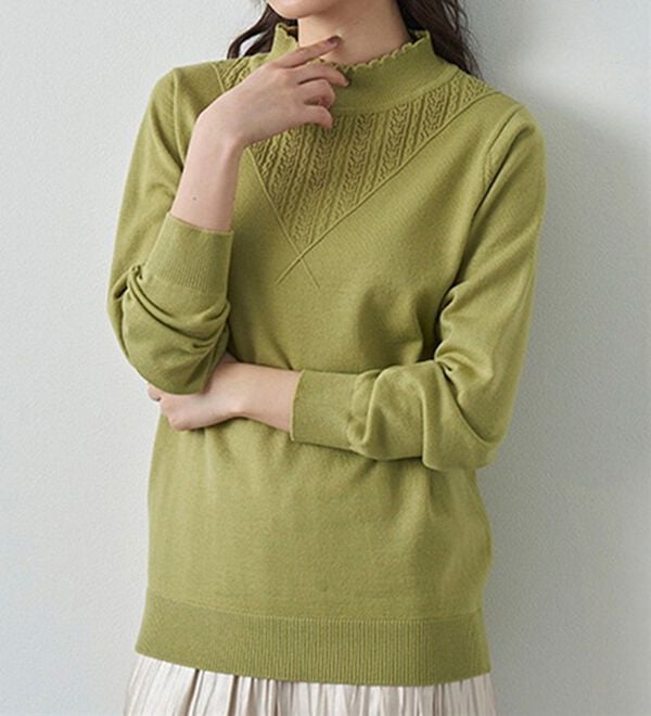 BELLUNA（ベルーナ）の「静電防止！洗えるウール入り透かし編みセーター（ニット・セーター）」｜詳細画像