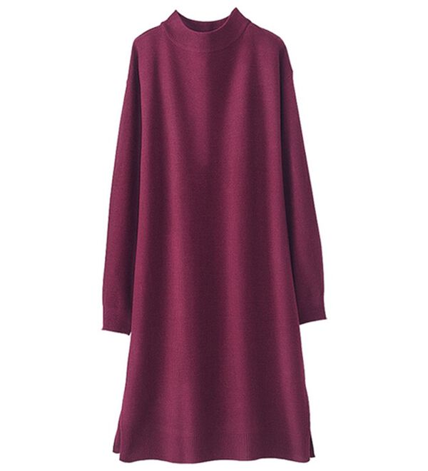 BELLUNA（ベルーナ）の「柄編スリットハイネックニットワンピース（ニットワンピース）」｜ラズベリー