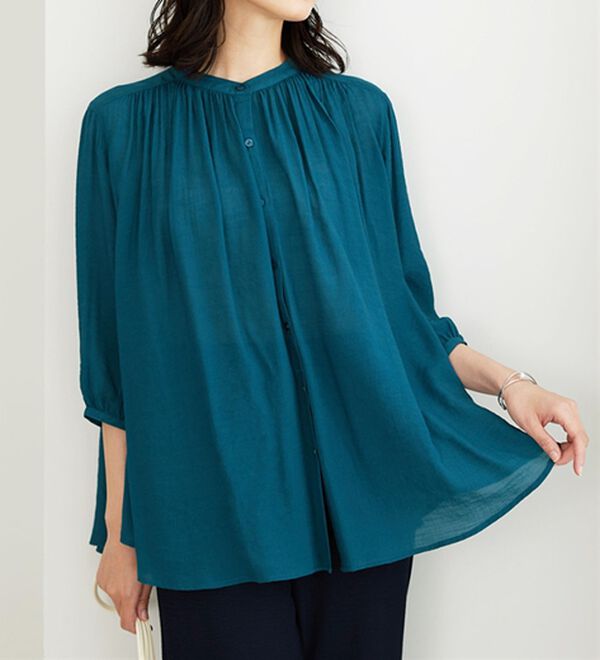 BELLUNA（ベルーナ）の「スラブ素材ギャザーデザインブラウス（ブラウス）」｜詳細画像