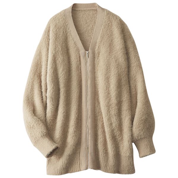 BELLUNA（ベルーナ）の「シャギー素材ジッパー使いカーディガン（ニットカーディガン）」｜ベージュ