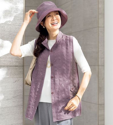ルフラン（ルフラン）の「夏の快適お出かけ！帽子付ベスト（ベスト）」