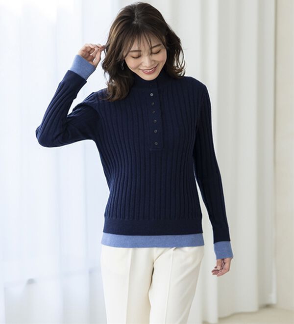 BELLUNA（ベルーナ）の「多ボタン使い配色ニットプルオーバー（ニット・セーター）」｜詳細画像