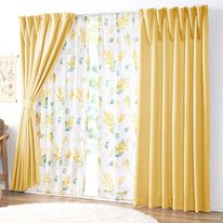 iellio（イエリオ）の「お買得カーテンセット（柄レース）＜４枚組・洗える・３級遮光・新生活・一人暮らし・引っ越し・模様替え・リーフ柄・ミモザ柄＞（ドレープカーテン）」