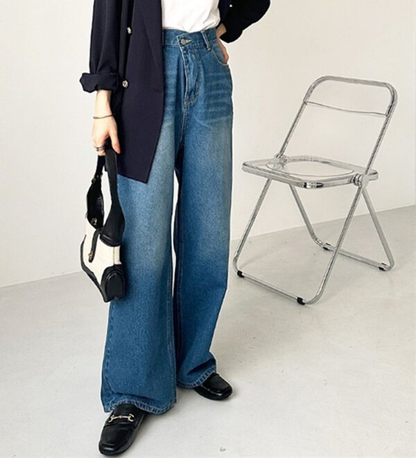 GeeRA（ジーラ）の「美脚見え！２ボタンウエストワイドデニムパンツ（フルレングスパンツ）」｜詳細画像