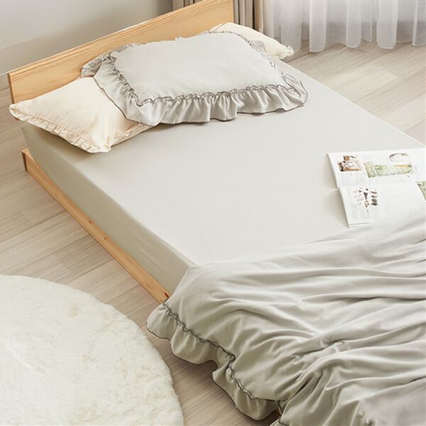 iellio（イエリオ）の「大人かわいいダブルフリル付布団カバーリング＜掛け布団カバー・ボックスシーツ・枕カバー・ずれにくい・オールシーズン・淡色＞（敷布団カバー・シーツ）」｜詳細画像