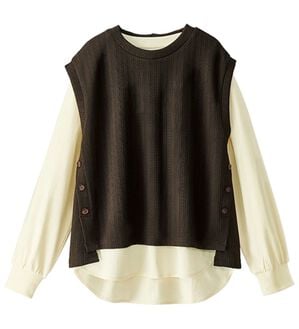 BELLUNA（ベルーナ）の「ジャカード素材裾ボタンデザインアンサンブル（カットソー）」｜ブラウン