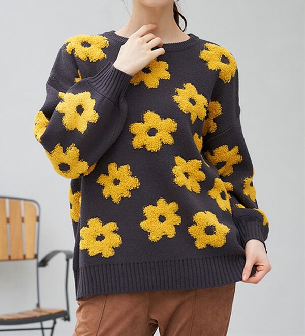 H388*ケイタマルヤマ☆花柄☆刺繍☆ニット☆セーター☆カーディガン☆黄イエロー KEITA MARUYAMA（ケイタマルヤマ）フラワーアップリケ刺繍カーディガン