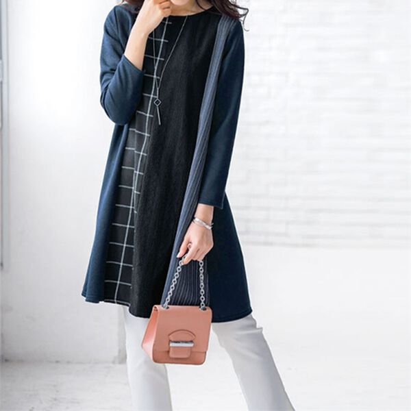 BELLUNA（ベルーナ）の「異素材切替裏起毛ワンピース（カットソーワンピース）」｜詳細画像