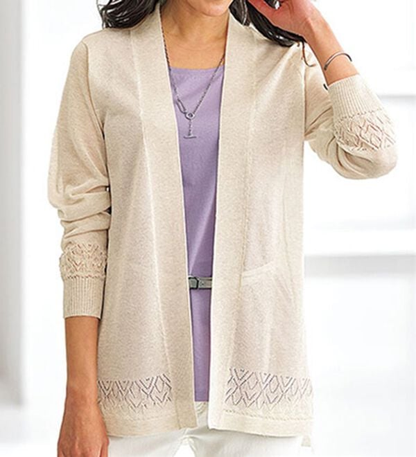 BELLUNA（ベルーナ）の「幾何柄デザイン杢調トッパーカーディガン（ニットカーディガン）」｜アイボリー