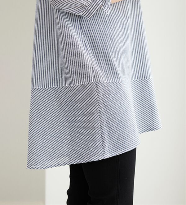 BELLUNA（ベルーナ）の「綿１００％ストライプ袖リボンチュニック（チュニック）」｜詳細画像