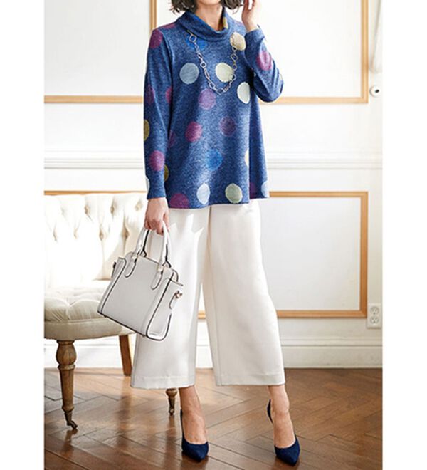 BELLUNA（ベルーナ）の「ドット柄編地調プリントプルオーバー（カットソー）」｜詳細画像