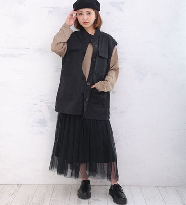 A HAPPY MARILYN（アハッピーマリリン）の「【Ｌ～６Ｌ】ゆるっと着られるチュールスカートドッキングワンピース（ドッキングワンピース）」｜詳細画像