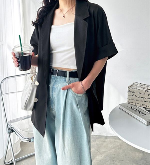 GeeRA（ジーラ）の「リネン調半袖ダブルジャケット（テーラードジャケット）」｜詳細画像