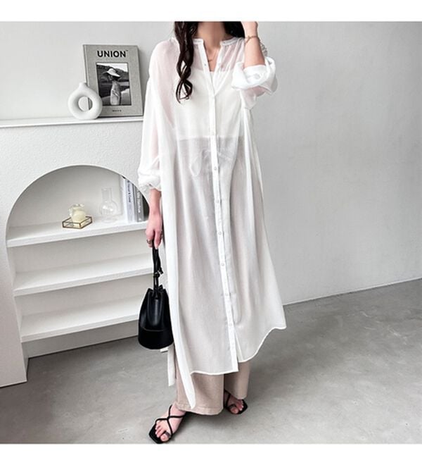 GeeRA（ジーラ）の「バンドカラーシアー楊柳シャツワンピ（シャツワンピース）」｜詳細画像