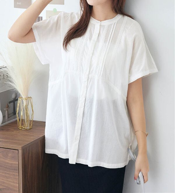 Viola e Viola（ヴィオラ エ ヴィオラ）の「【インド綿】レース付き前開きブラウス（ブラウス）」｜オフホワイト