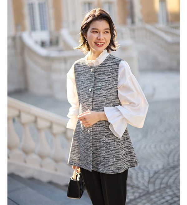 GeeRA（ジーラ）の「【２点セット】ニットツイードジレベストセットアップスーツ（パンツスーツ）」｜詳細画像