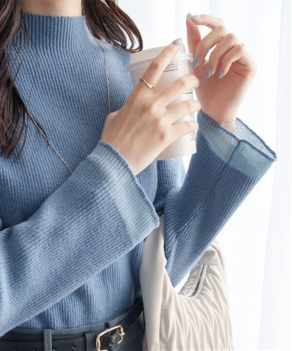 alotta（アロッタ）の「パチパチしにくい！洗える袖シアー切替ニットプルオーバー（ニット・セーター）」｜詳細画像