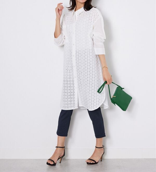 BELLUNA（ベルーナ）の「【Ｌａｇｒｉｌｕａ】ヴィンテージレース切替シアーロングシャツ（シャツワンピース）」｜詳細画像