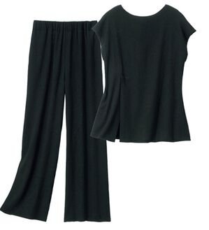 VINNO（ヴィノ）の「ストレッチ素材・楊柳セットアップ（セットアップ）」｜ブラック