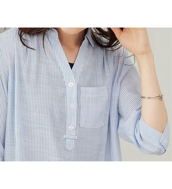 BELLUNA（ベルーナ）の「【シャツ+インナーのセット】スラブ素材ボタン使い裾タックシャツアンサンブル（アンサンブル）」｜詳細画像