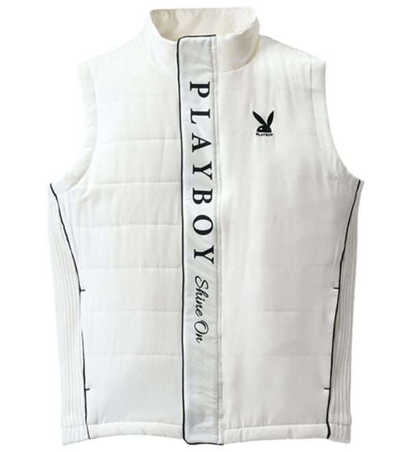 「＜プレイボーイ＞中わた切替ロゴベスト（メンズベスト）」｜ホワイト