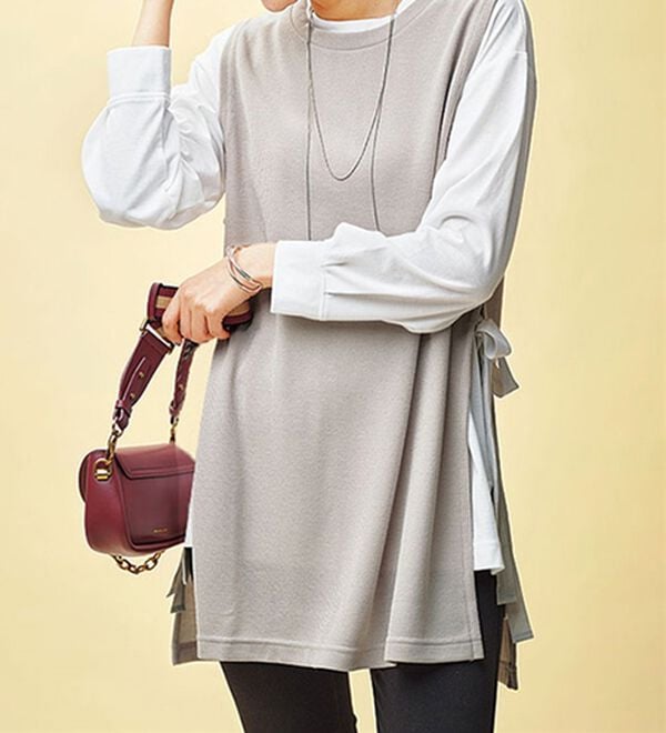 BELLUNA（ベルーナ）の「あぜ素材サイドリボン使いベストアンサンブル（アンサンブル）」｜詳細画像