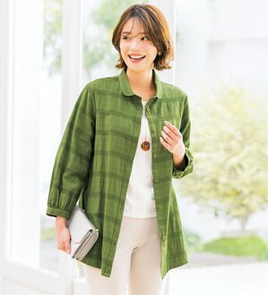 ルフラン（ルフラン）の「ドビー織ミニ衿ブラウス（ブラウス）」｜グリーン