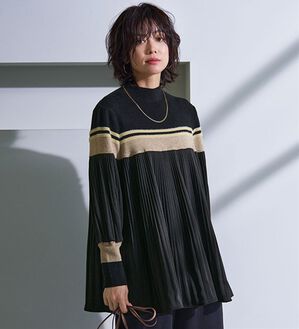 BELLUNA（ベルーナ）の「大人の可愛いゆったりニット&times;プリーツチュニック（チュニック）」｜黒系
