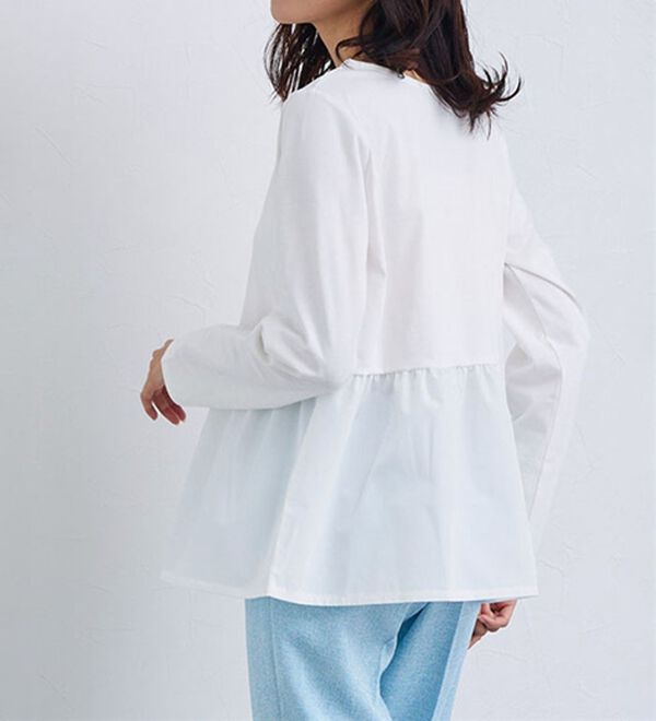 Pierrot（ピエロ）の「異素材ドッキングフリルギャザーペプラムカットソー（カットソー）」｜詳細画像