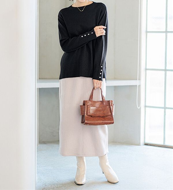 BELLUNA（ベルーナ）の「もちもち袖ボタンニットプルオーバー（ニット・セーター）」｜詳細画像