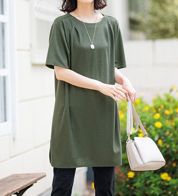 BELLUNA（ベルーナ）の「【接触冷感】かのこ素材タックデザインチュニックワンピース（その他ワンピース）」｜詳細画像