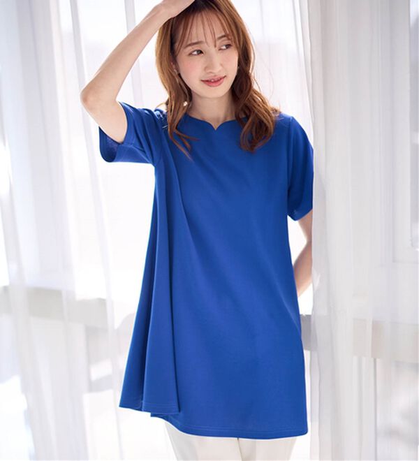 alotta（アロッタ）の「【接触冷感】さらっと快適！高見えフレアーロングチュニックＴシャツ（チュニック）」｜詳細画像