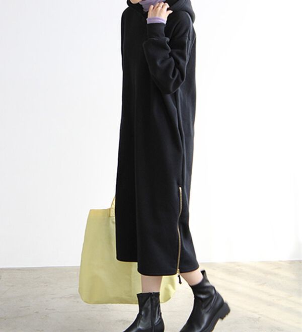 GeeRA（ジーラ）の「裏起毛裾ファスナーパーカーワンピース（カットソーワンピース）」｜詳細画像