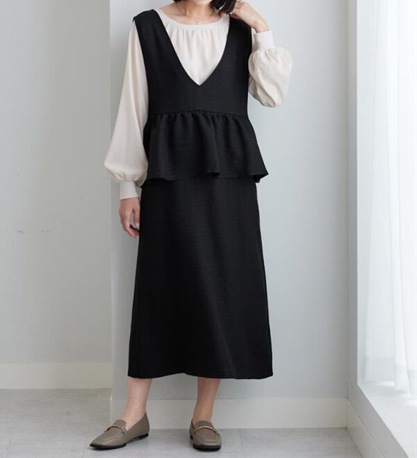 BELLUNA（ベルーナ）の「体型カバー！ペプラムジャンパースカート（ジャンパースカート）」｜詳細画像