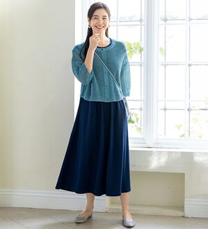 ルフラン（ルフラン）の「爽やか！メッシュニット＆ロングワンピース（アンサンブル）」｜ネイビー系