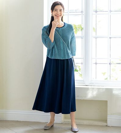 ルフラン（ルフラン）の「爽やか！メッシュニット＆ロングワンピース（アンサンブル）」