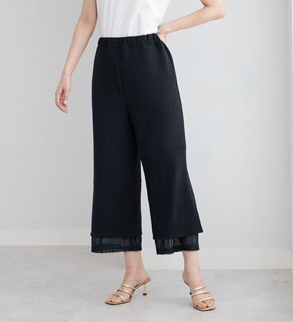 Lagrilua】裾レース使いアシメ切替デザインパンツ