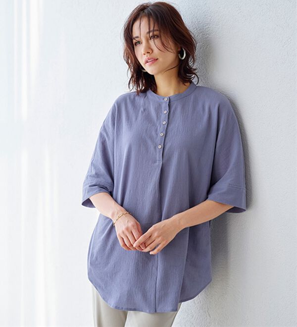 BELLUNA（ベルーナ）の「綿１００％ワッシャー素材ゆったりドルマンブラウス（ブラウス）」｜詳細画像