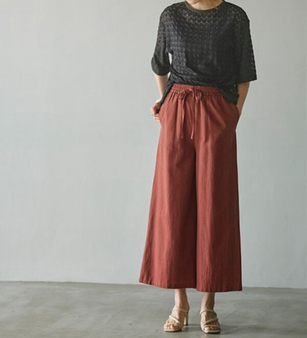 GeeRA（ジーラ）の「麻入りリラックスワイドパンツ（ワイドパンツ・ガウチョ）」｜詳細画像