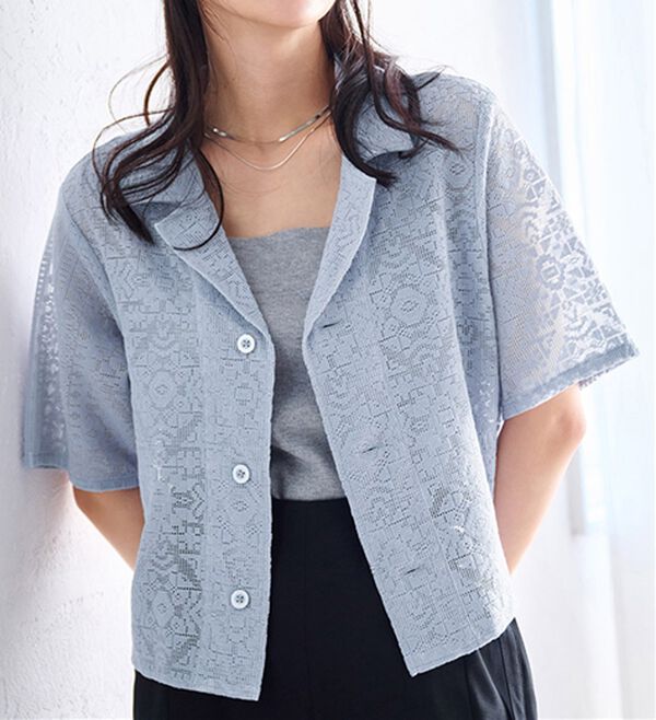 RANAN（ラナン）の「オープンカラーメッシュレースシャツ（シャツ）」｜詳細画像