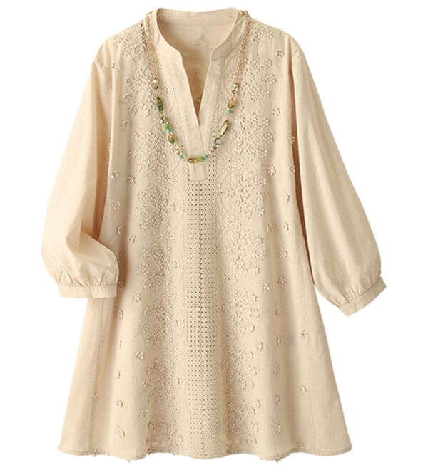 ルフラン（ルフラン）の「綿１００％花刺しゅうブラウス（ブラウス）」｜ベージュ